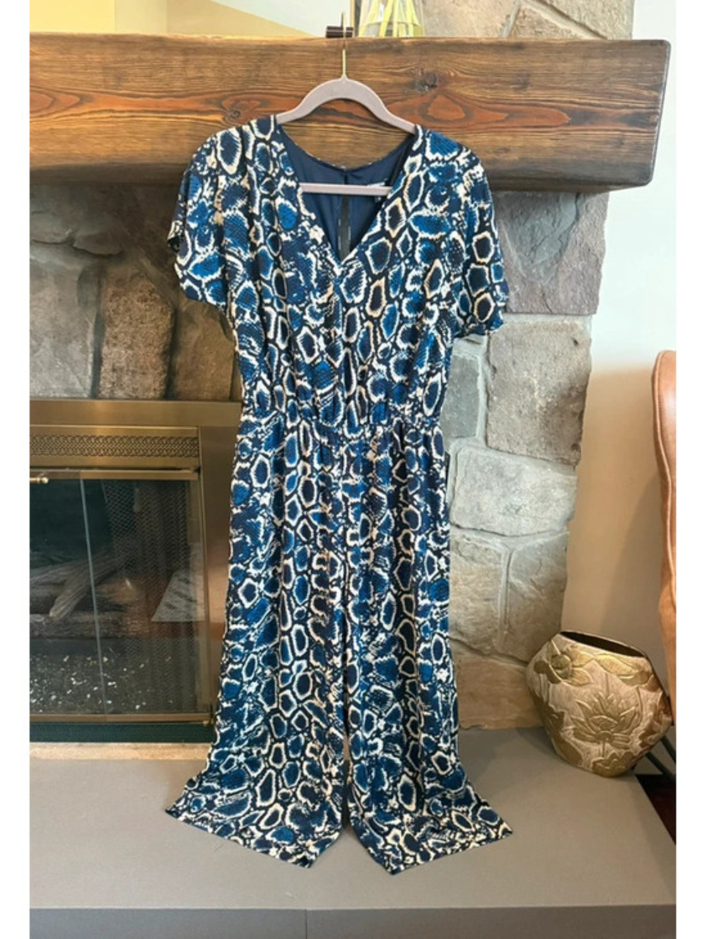 Express Women’s Short Sleeved Snakeskin Print Jumpsuit